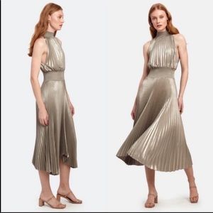 A.L.C. Renzo metallic antique gold pleated halter dress. Size 8. Worn once.